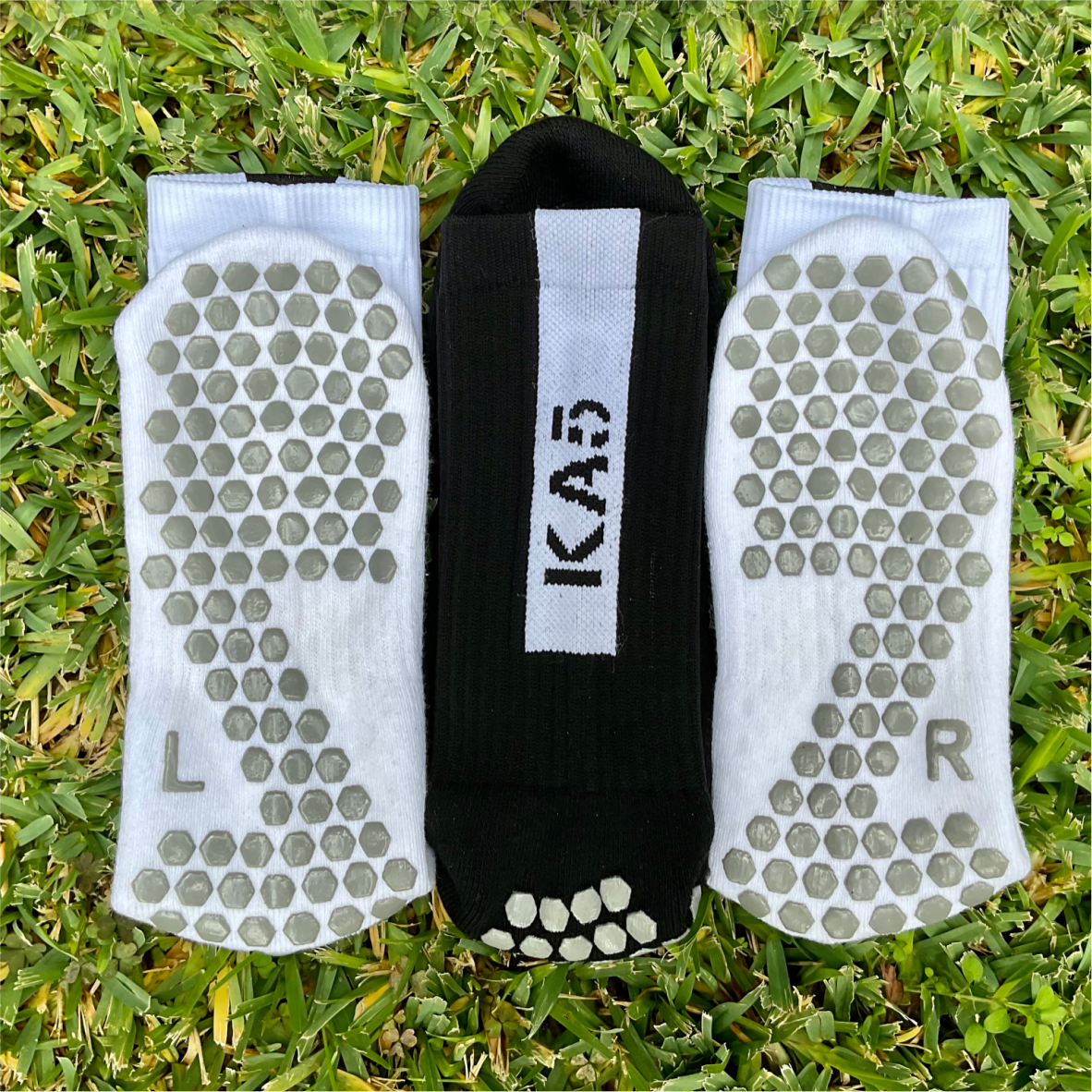 3 Pairs - KA5 Traction + Performance Socks - Small + Large Black + White